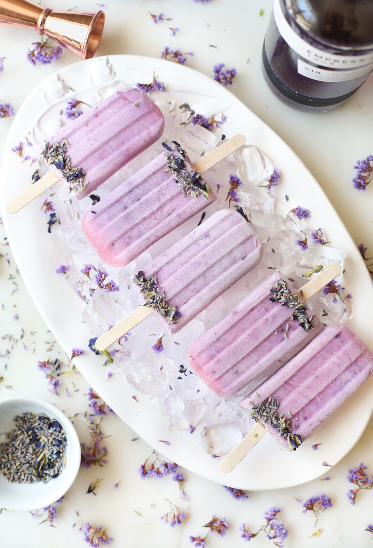 Boozy Lavender Blueberry Creamsicles made with Empress Gin